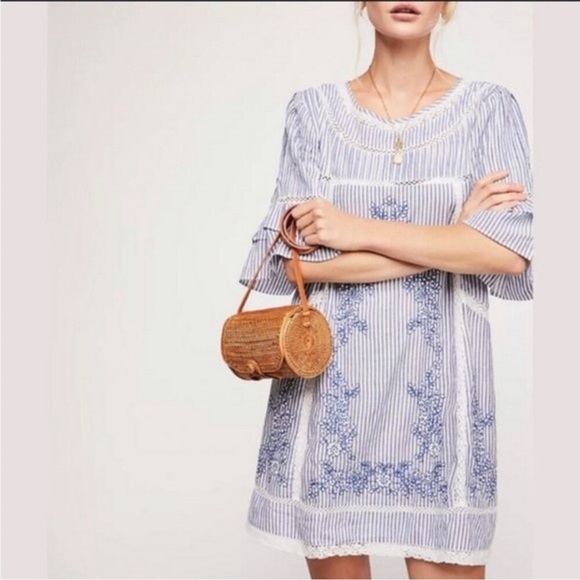 FREE PEOPLE striped crochet lace embroidered dress, M. - Picture 2 of 11